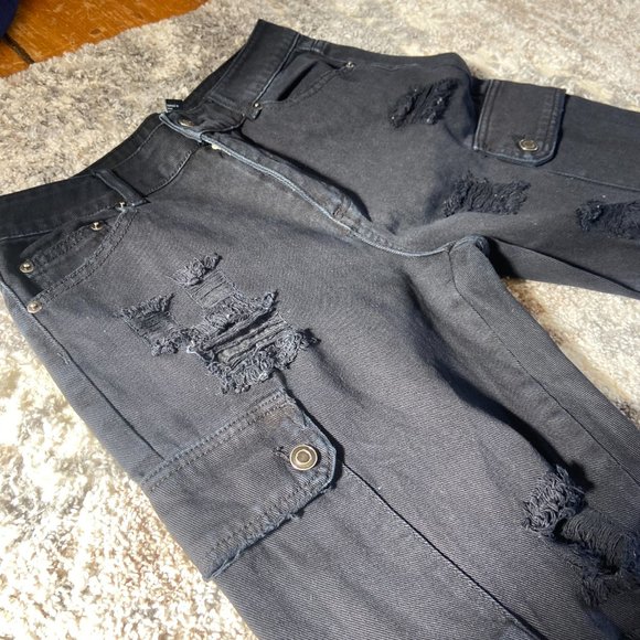 3/$15 Distressed Black Cargo Jeans - Picture 3 of 6